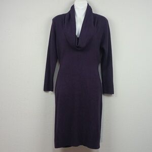 Connected Deep Purple/plum Longsleeve Cowl Neck Knit Sweater Dress sz L Y2k